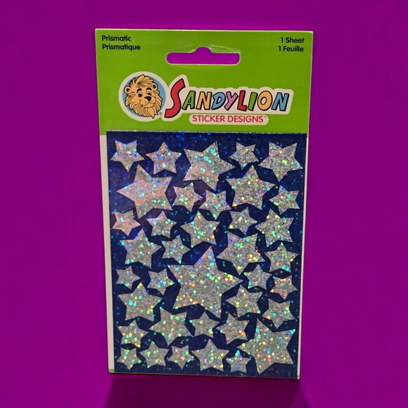 Vintage Prismatic SandyLion Silver Stars (Various Sizes) Stickers 1 Sheet - Picture 1 of 4